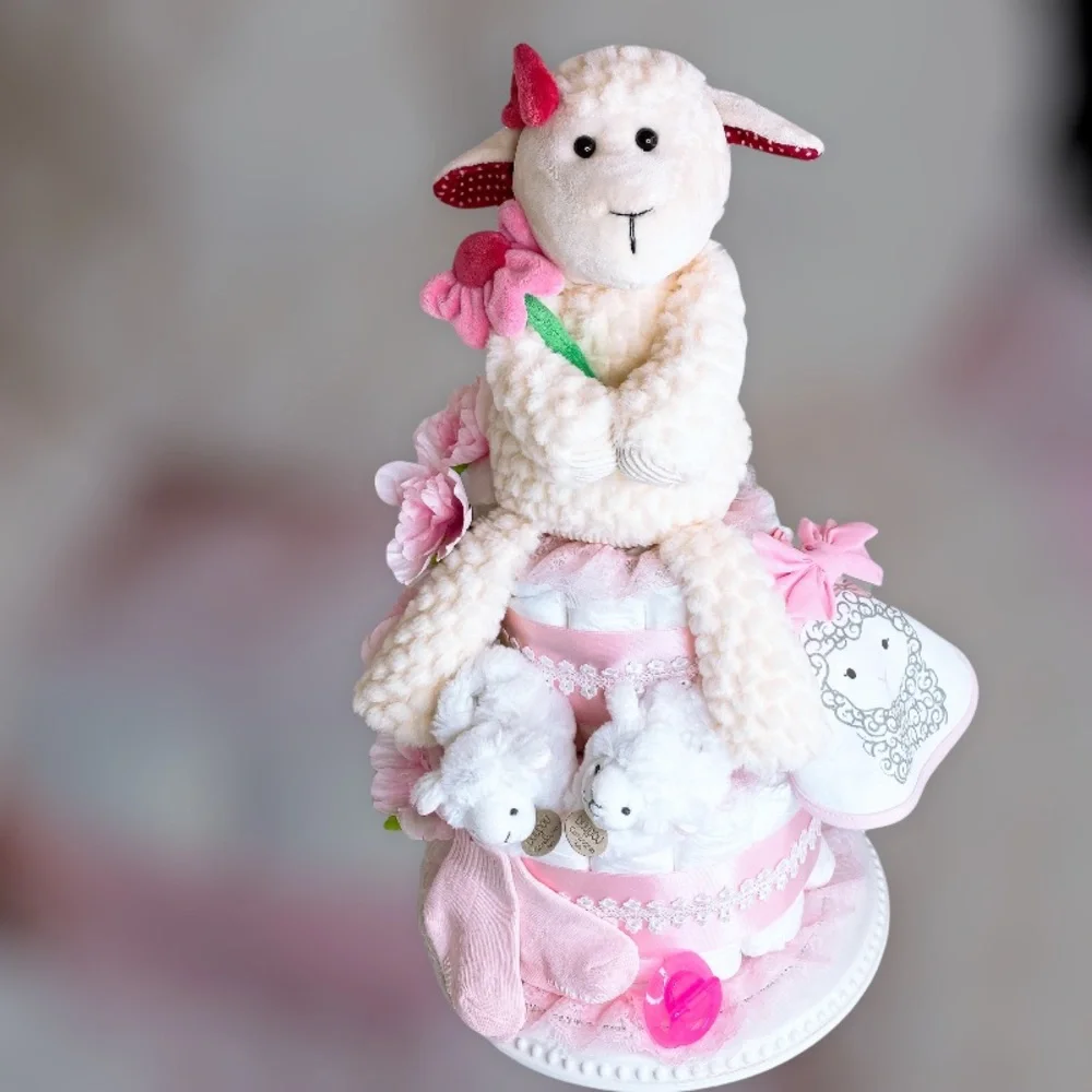 Lamb Diaper Cake, Girl Lamb Diaper Cake